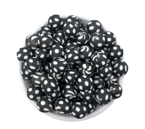 15mm Black Polka Dot Silicone Beads