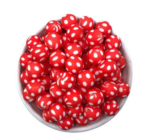 15mm Strawberry Red Polka Dot Silicone Beads