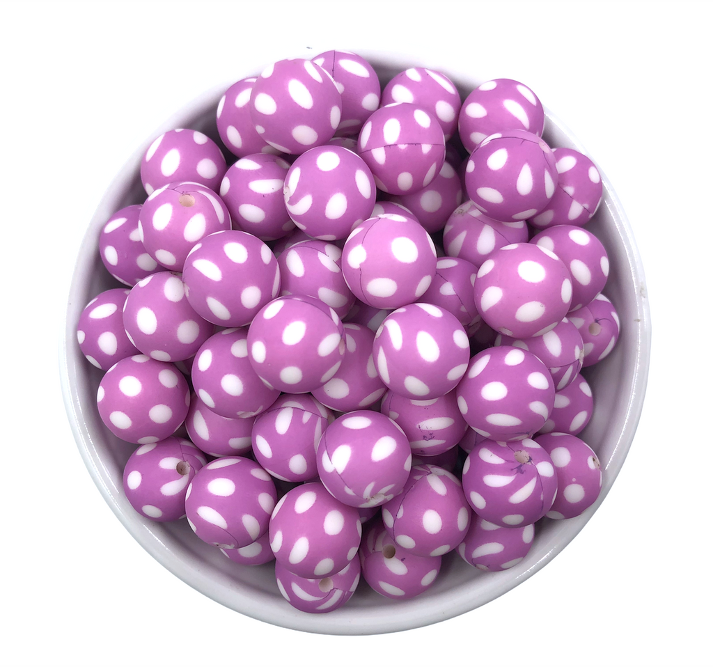 15mm Purple Polka Dot Silicone Beads