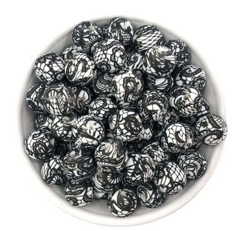 15mm Black Lace Silicone Beads