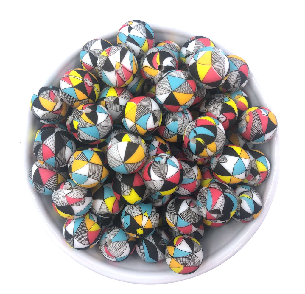 15mm Mosaic Print Silicone Beads