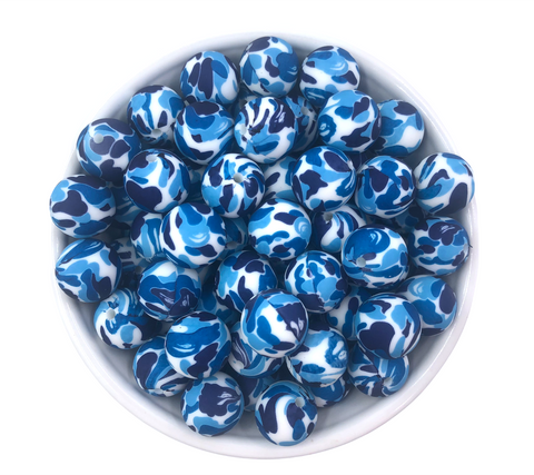 15mm Blue Camo Silicone Beads