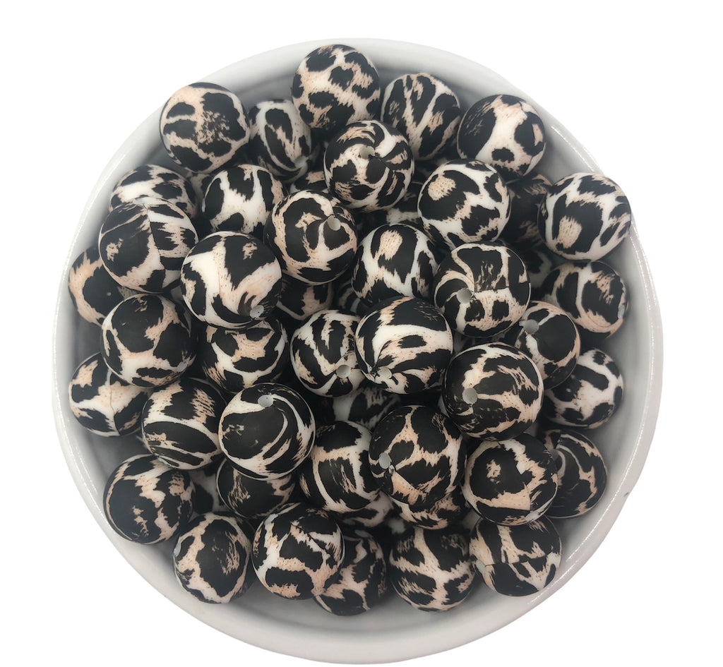 Black Leopard Silicone Beads-15mm