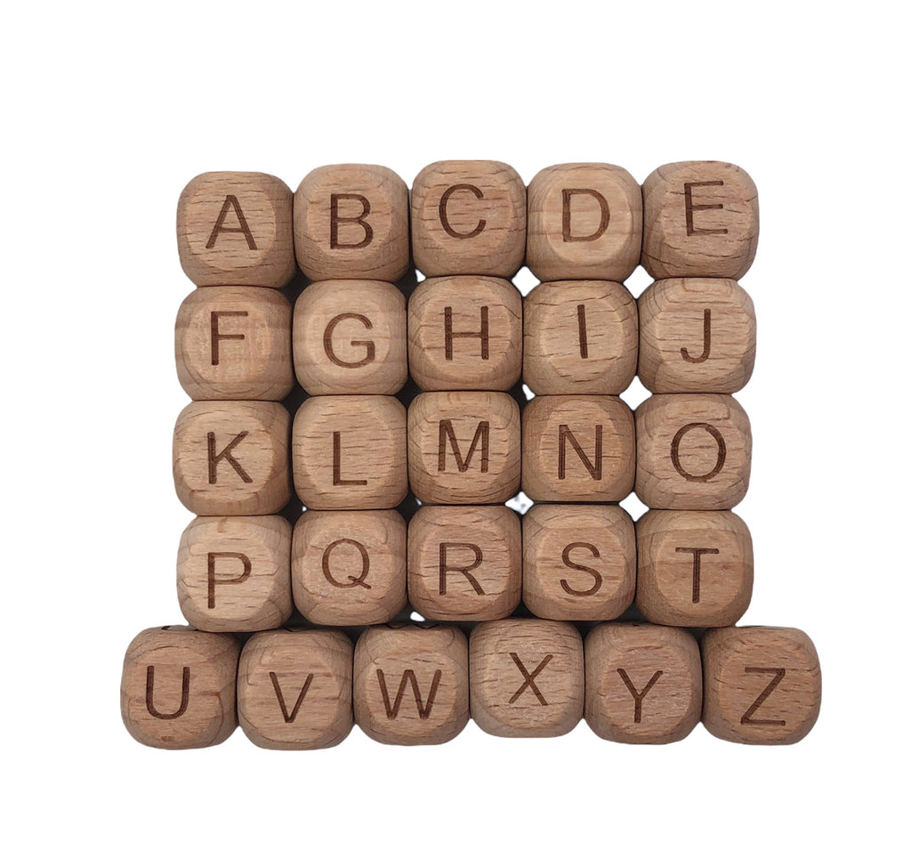 8/10mm Dyed Natural Wood Square Beads with Letters