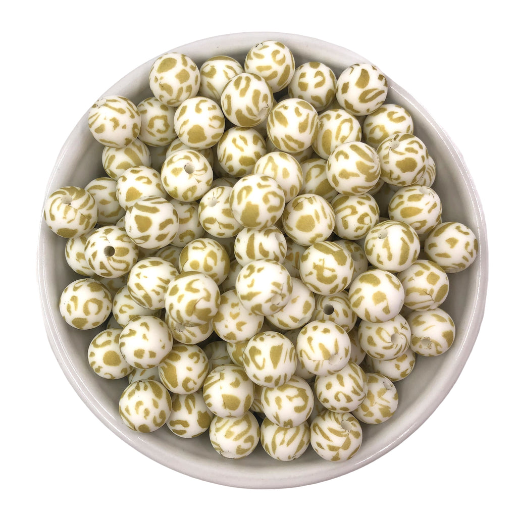 Gold Leopard Silicone Beads--12mm