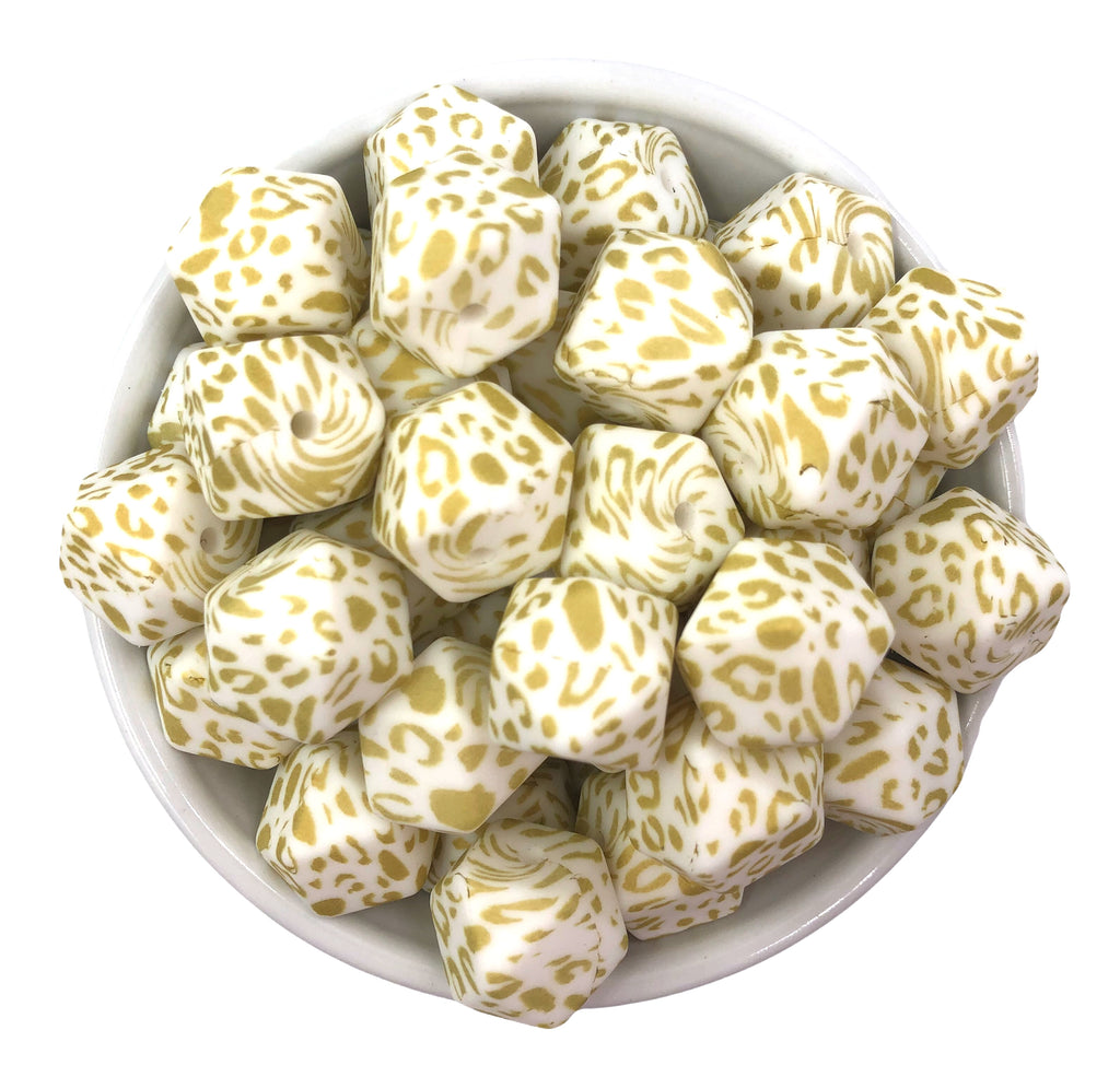 Gold Leopard Hexagon Silicone Beads--17mm