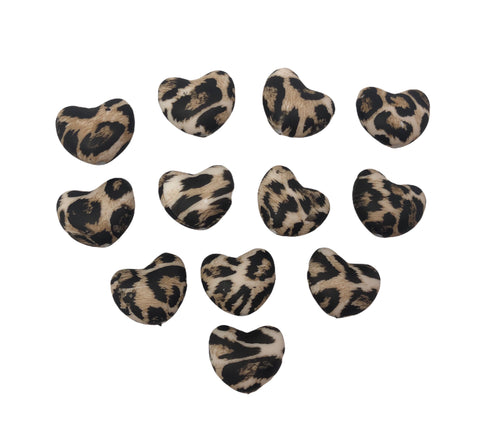 Black Leopard Heart Silicone Beads