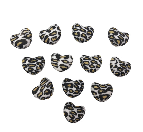 White Leopard Heart Silicone Beads