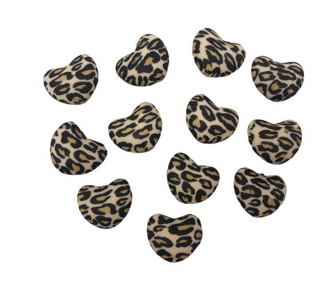 Leopard Heart Silicone Beads