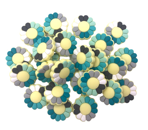 Mint and Turquoise Flower Silicone Beads