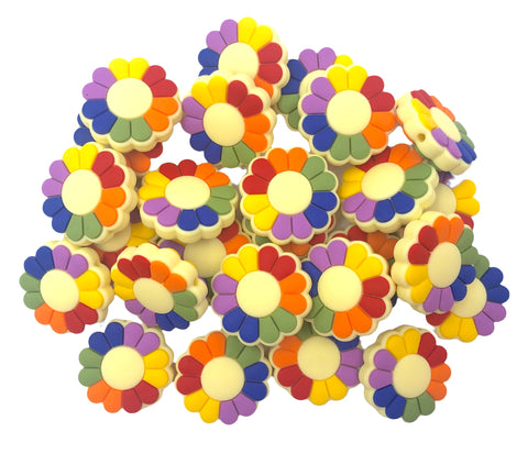 Rainbow Flower Silicone Beads