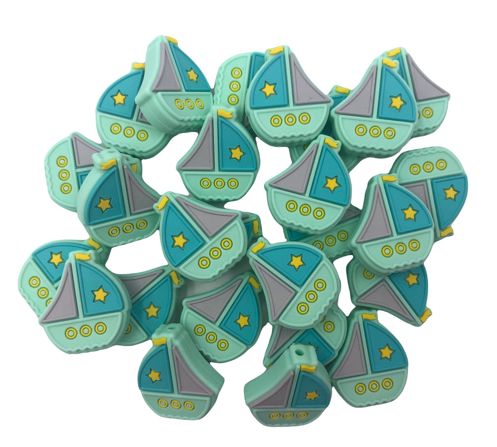 Mint & Turquoise Sailboat Silicone Beads