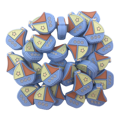 Blue, Yellow & Brown Sailboat Silicone Beads