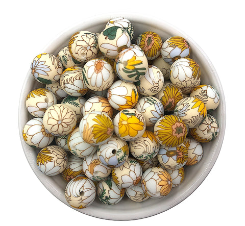 15mm Yellow Daisy Silicone Beads