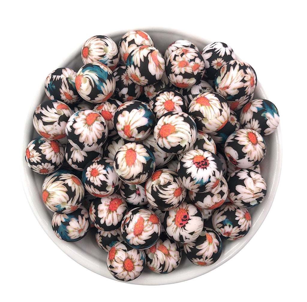 15mm White Daisy Silicone Beads