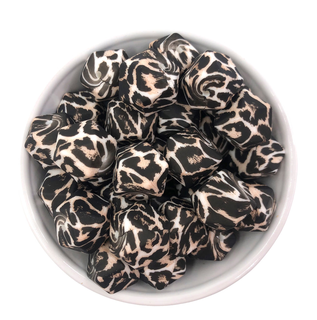 Black Leopard Hexagon Silicone Beads--17mm
