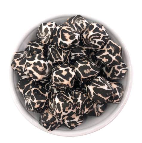 Black Leopard Hexagon Silicone Beads--17mm
