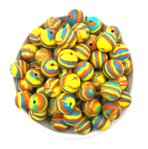 15mm Yellow Swirl Silicone Beads