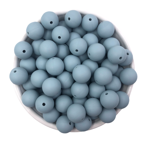 15mm Dust Blue Silicone Beads