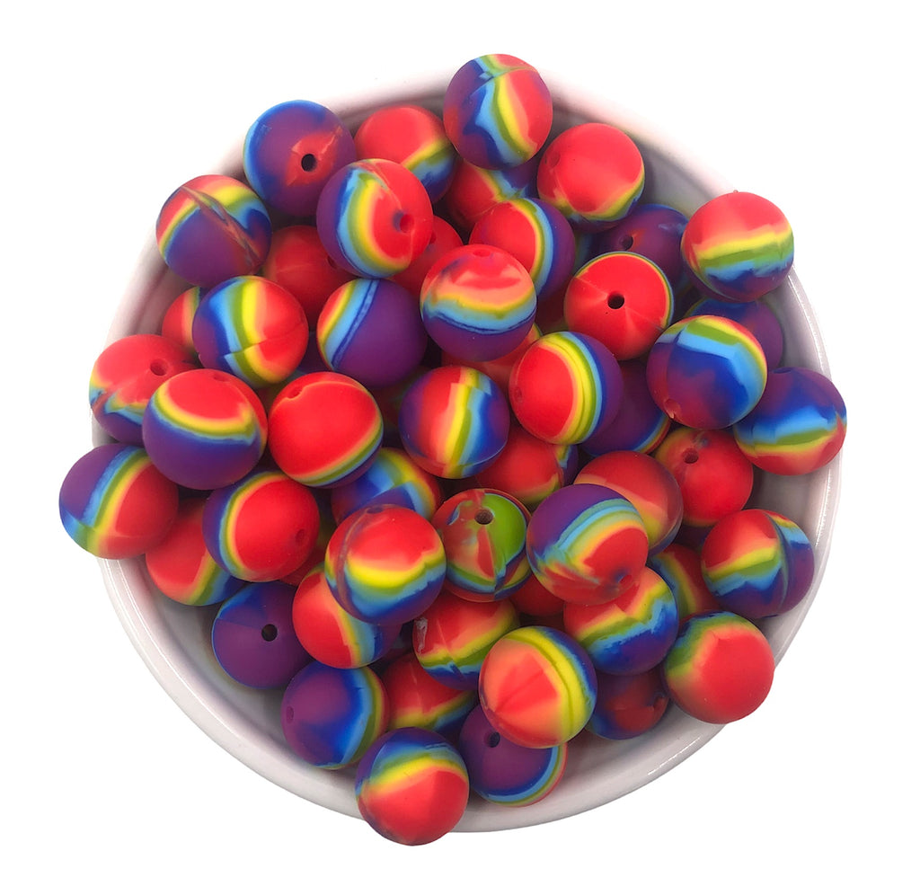15mm Primary Rainbow Swirl Silicone Beads