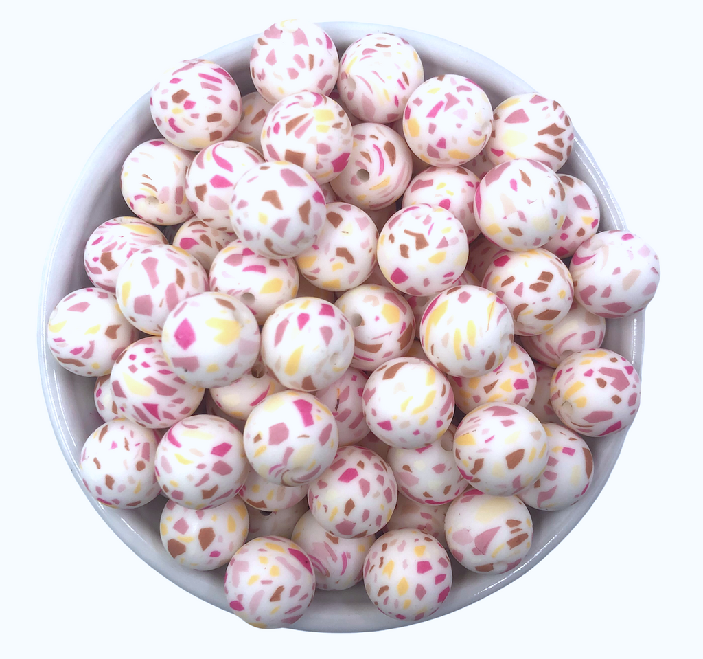 Pink Lemonade Terrazzo Silicone Beads--15mm