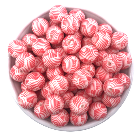 15mm Red Chevron Silicone Beads