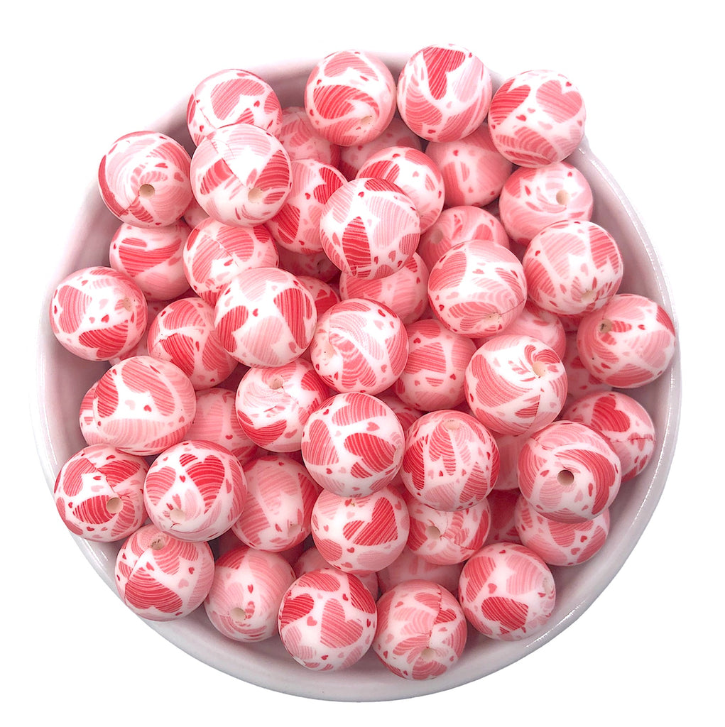15mm Heart Beads Round Silicone Beads, Heart Silicone Beads