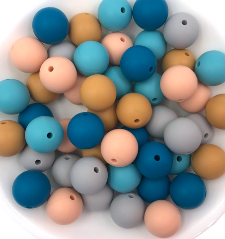 Boho Silicone Bead Mix-- Teal Blue, Mustard, Seaside, Peach, Light Gray