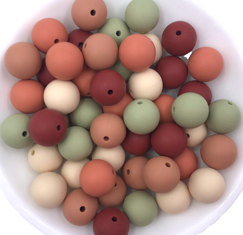 Boho Silicone Bead Mix--Velvet Clay, Ginger, Coral Spice, Sage, Beige