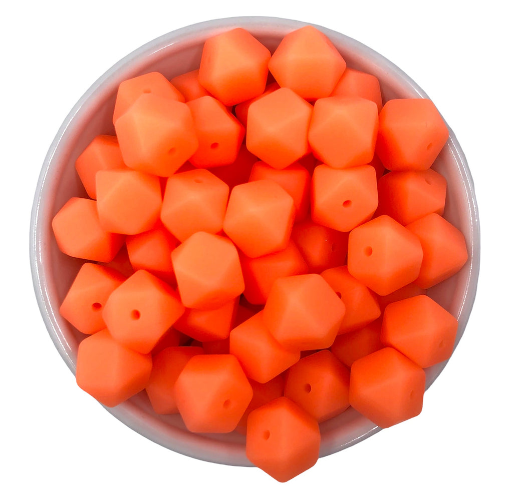 14mm Neon Orange Glow in the Dark Mini Hexagon Silicone Beads