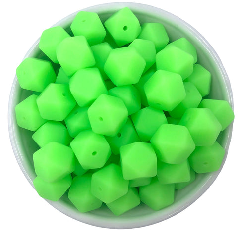 14mm Neon Green Glow in the Dark Mini Hexagon Silicone Beads