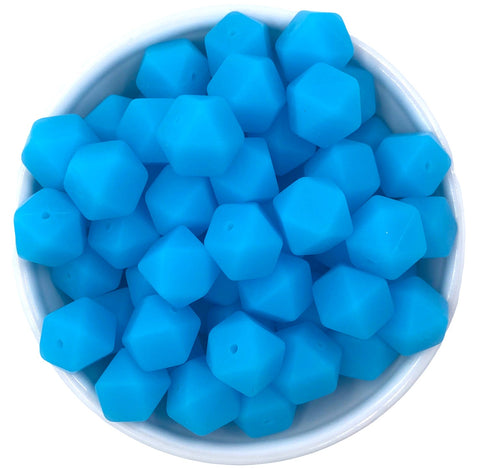 17mm Neon Blue Glow in the Dark Hexagon Silicone Beads