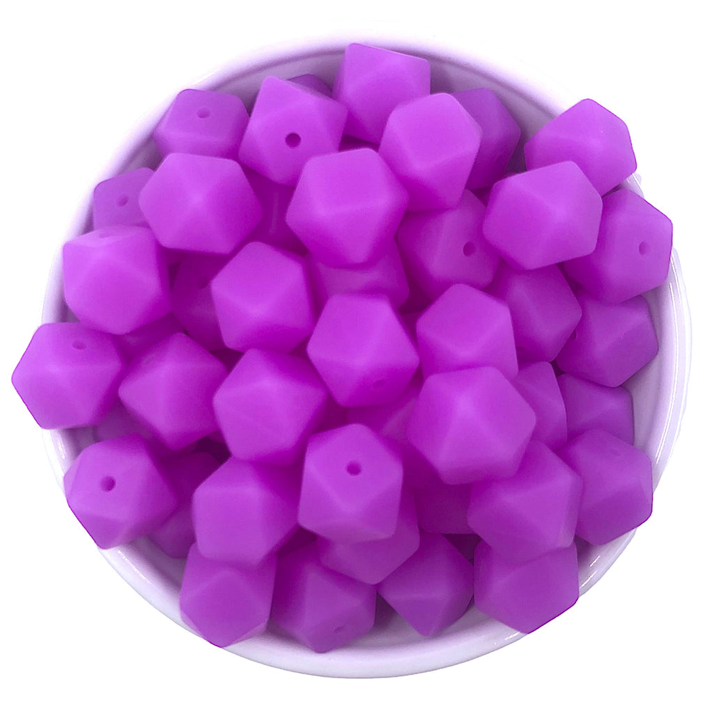 14mm Neon Purple Glow in the Dark Mini Hexagon Silicone Beads
