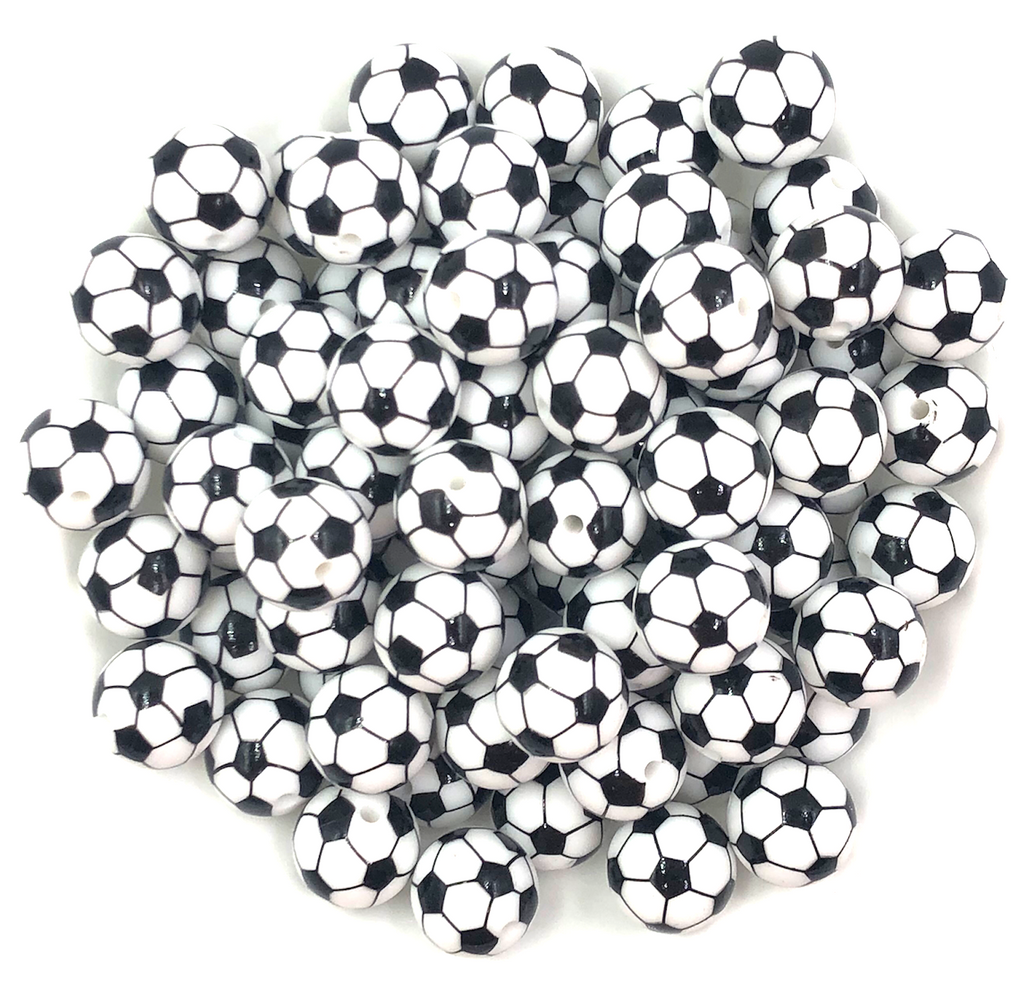 15mm Soccer Ball Printed Silicone Beads