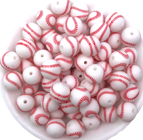 24 Pcs Baseball Shaped Beads White Red Round Beads Kids Sports Beads Large  Hole 12mm Round Beads Baseball Beads S4770 