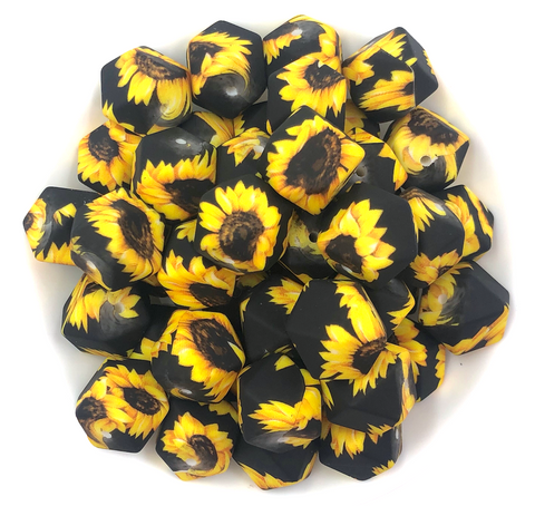 Sunflower Hexagon Silicone Beads--17mm