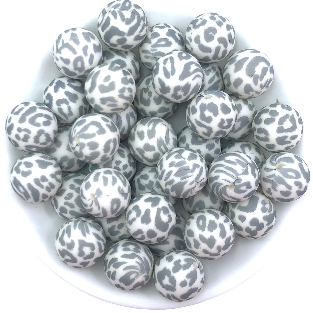 White and Gray Leopard Silicone Beads--19mm