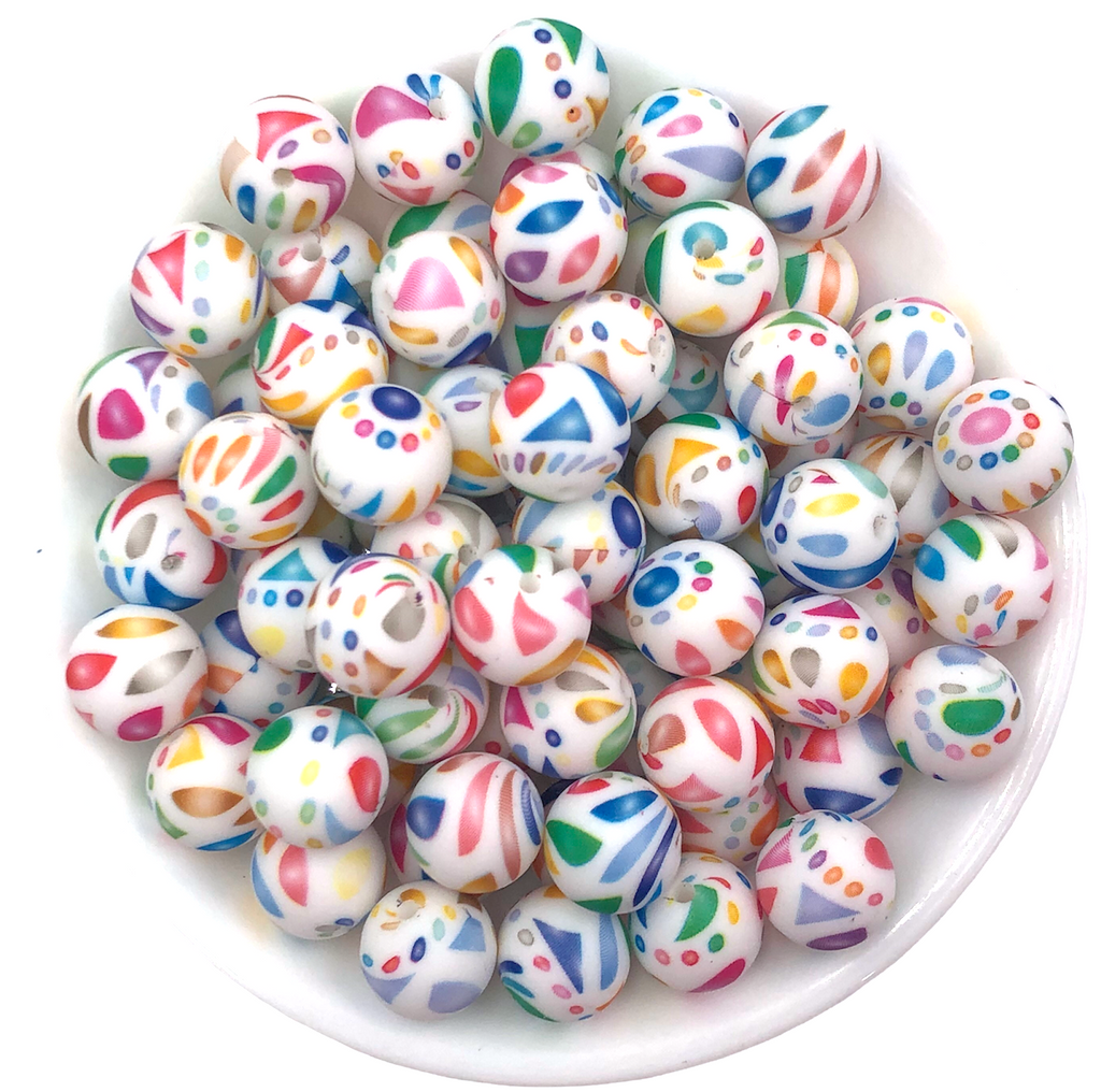 Colorful Geometric Silicone Printed Beads--15mm