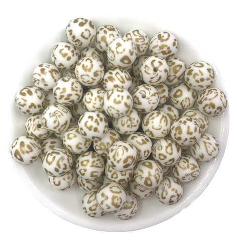 Metallic Gold Leopard Silicone Beads-15mm