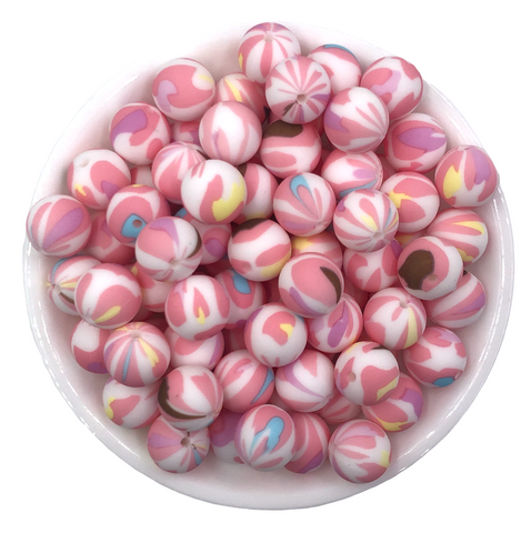 15mm Pink Rainbow Camo Silicone Beads