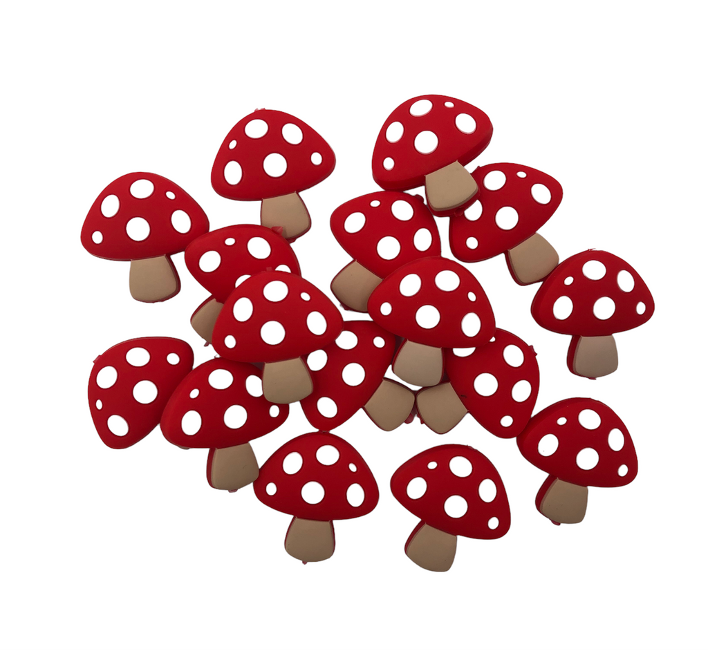 Mushroom Silicone Beads--Red