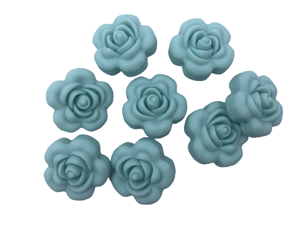 SALE--30mm Light Blue Flower Silicone Beads