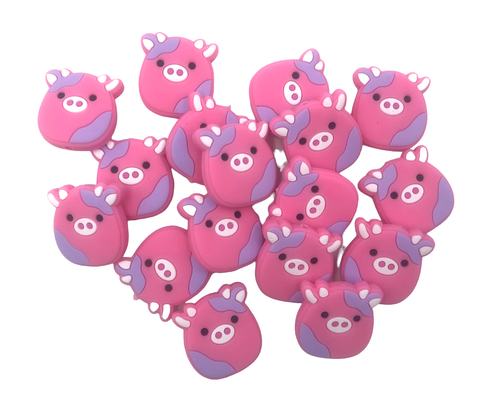 Pink Round Cow Silicone Focal Beads