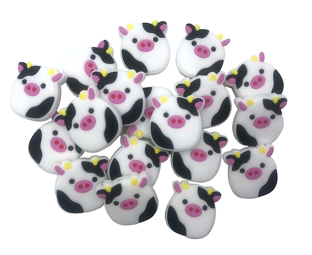 White Round Cow Silicone Focal Beads