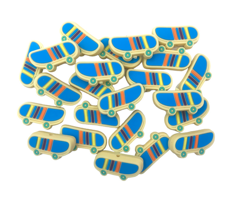 Skateboard  Silicone Beads--Blue