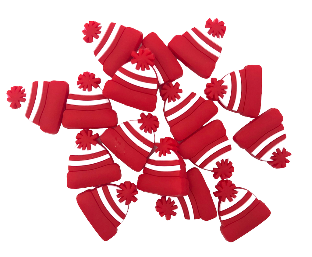 Red Winter Hat Silicone Focal Beads