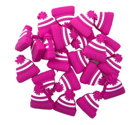 Hot Pink Winter Hat Silicone Focal Beads