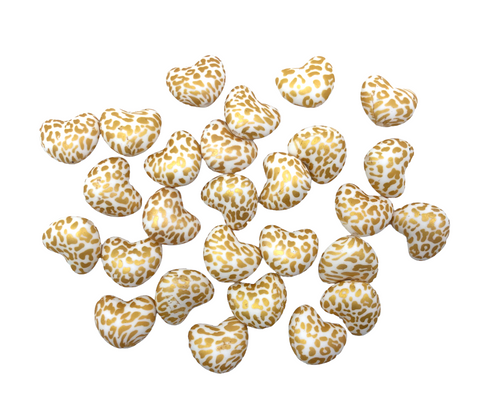 Gold Leopard Heart Silicone Beads