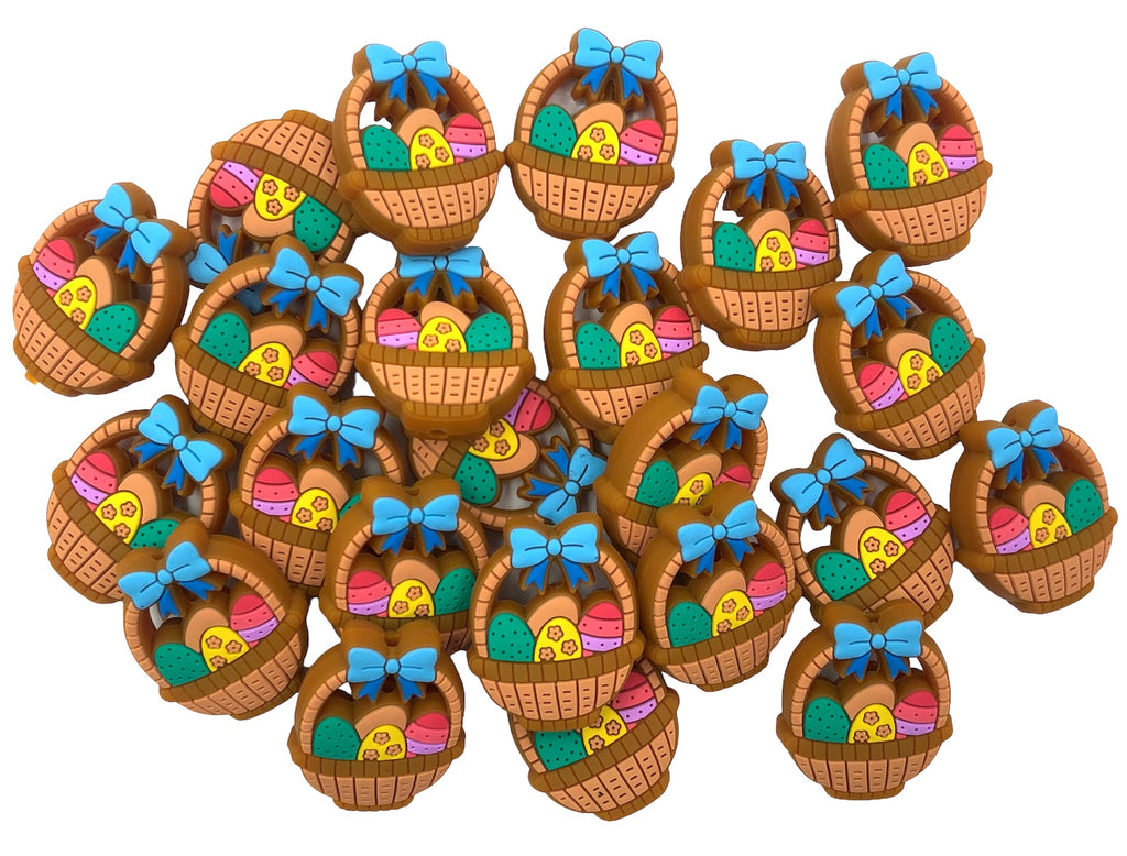 Easter Basket Silicone Beads--Blue Bow
