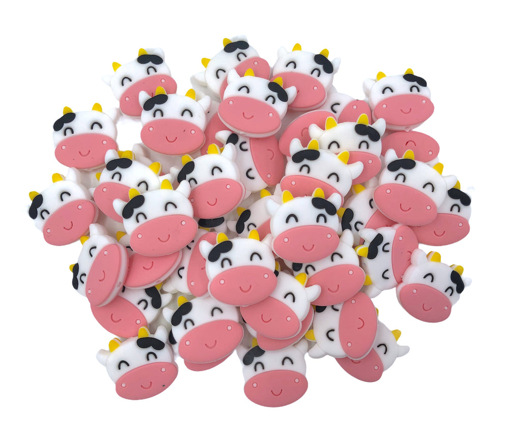 Pink Cow Shaped Silicone Beads